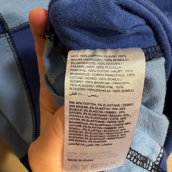 Ragged Jeans Blue Patchwork Crop Top, Long Sleeve Colorblock Tee, Size M - Picture 4 of 5